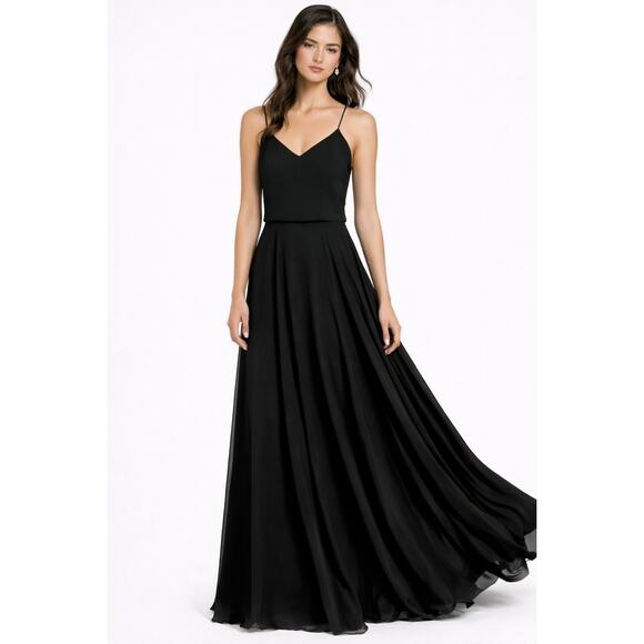 Jenny Yoo Dresses & Skirts - Jenny Yoo Inesse Chiffon V-Neck A-Line Maxi Dress Navy Bridesmaid Gown Size 2